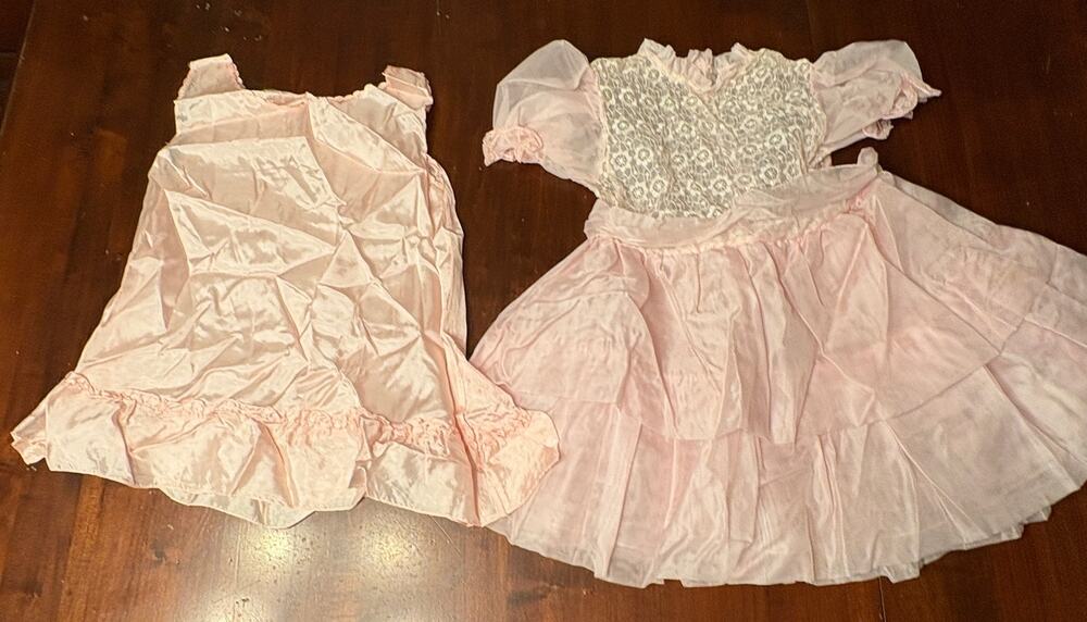 Vintage Little Girl's Pink Tiered Party Dress Lined White Lace Top Size 2